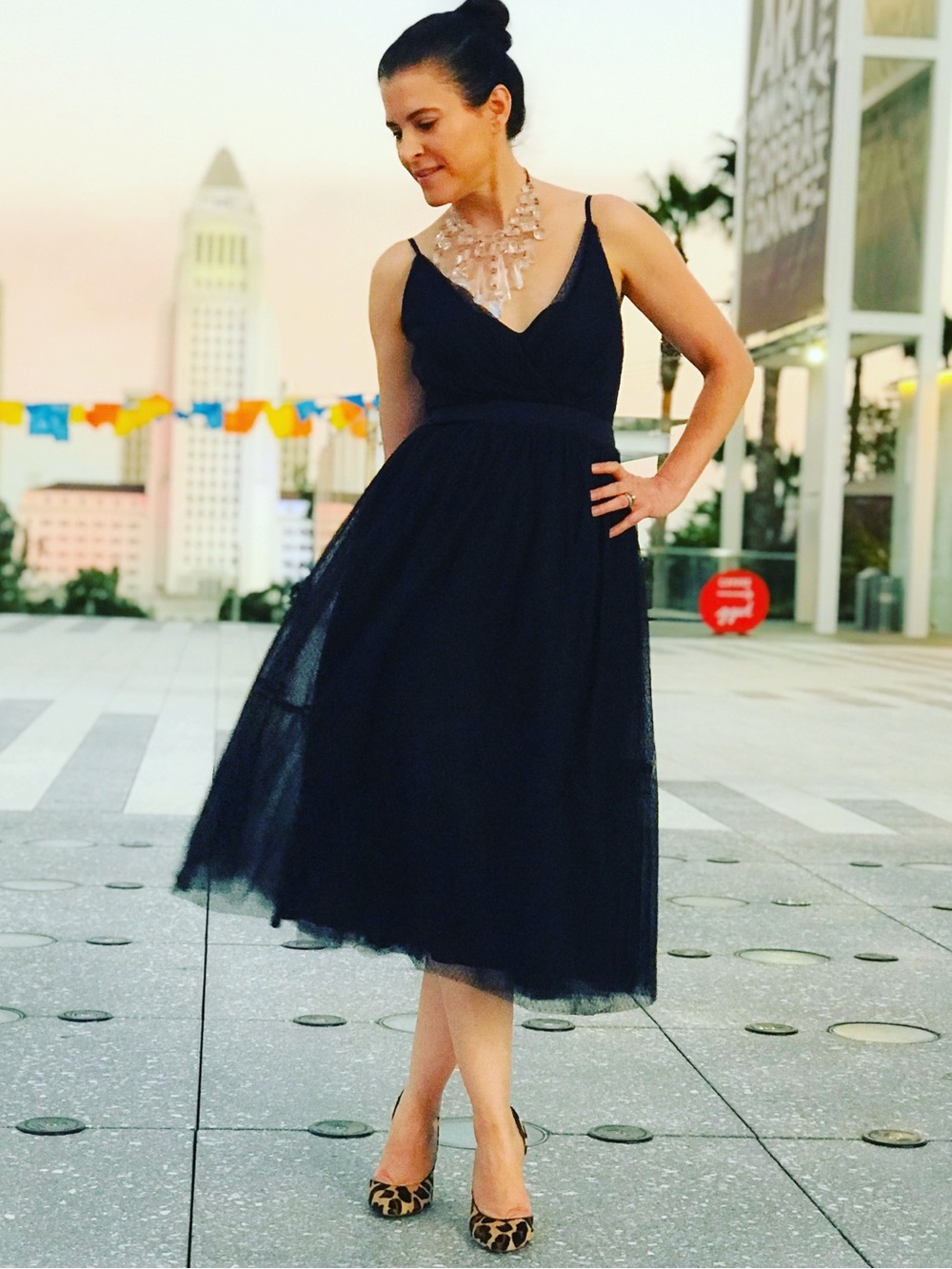EXPRESS Navy Blue Dot Tulle Balletcore Midi Dress